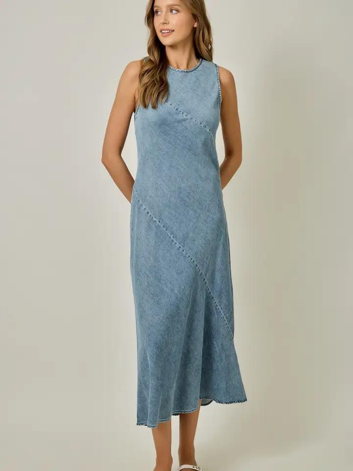 Dark Denim Bias Cut Midi Dress