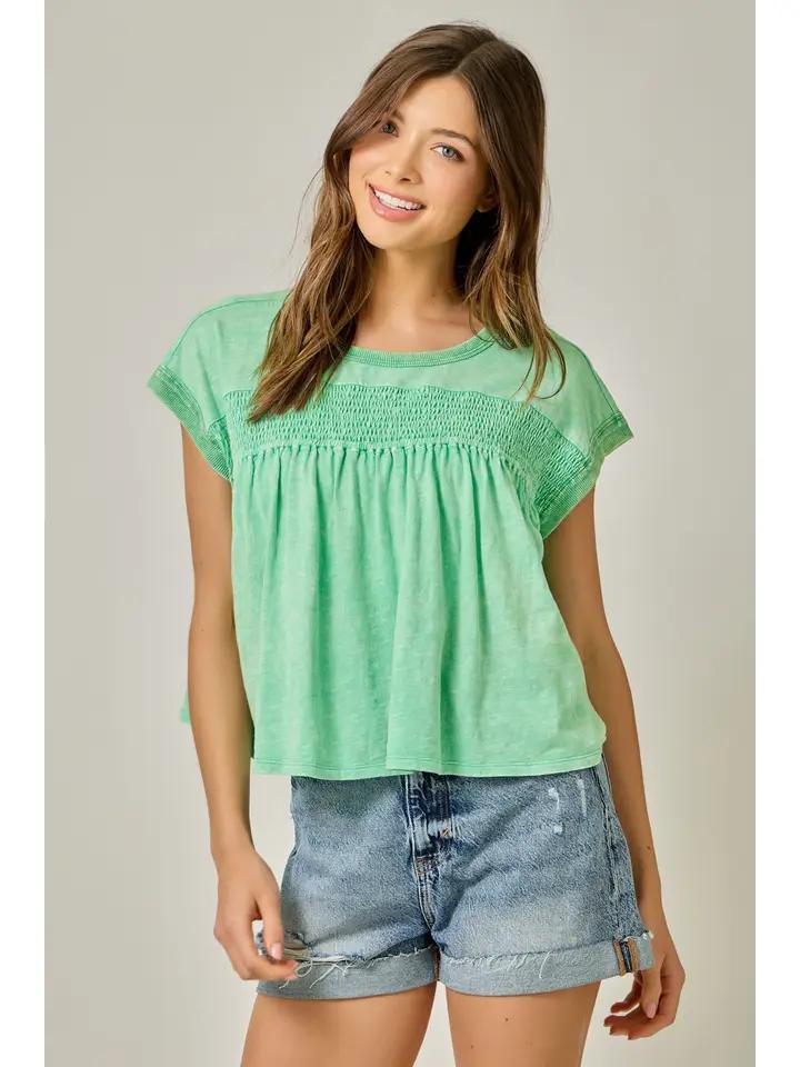 Apple Green Smocked Slub Shirt