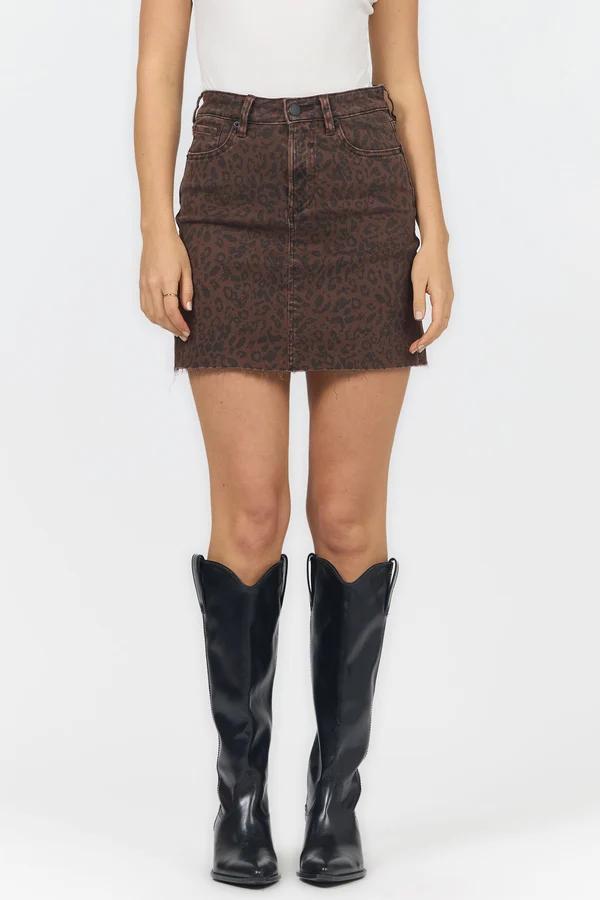 Chocolate and Black Leopard Mini Skirt