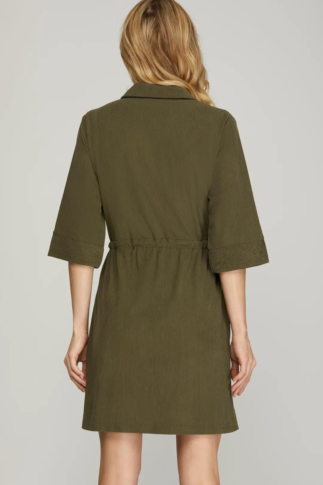 Olive Half Zip Corduroy Dress