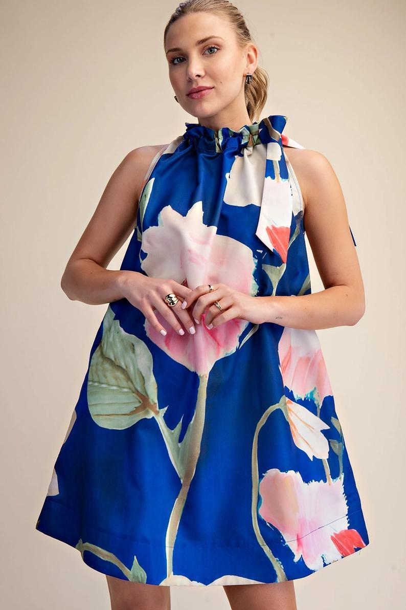 Royal Floral Print Mini Dress