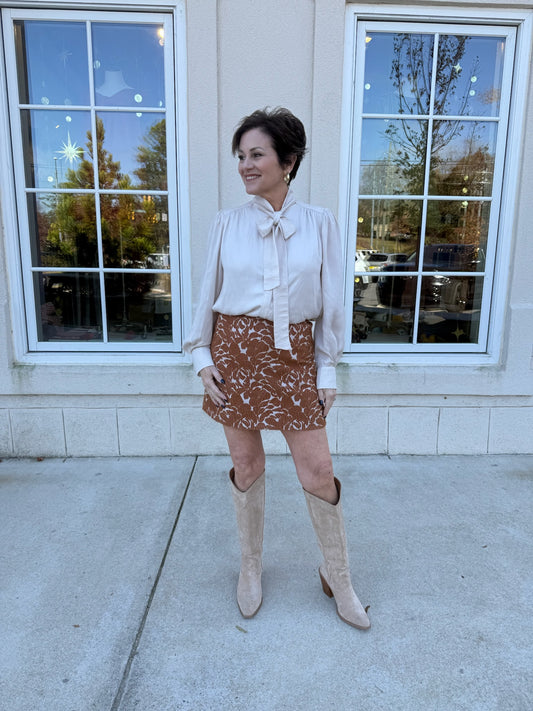 Brown Detailed Suede Skirt