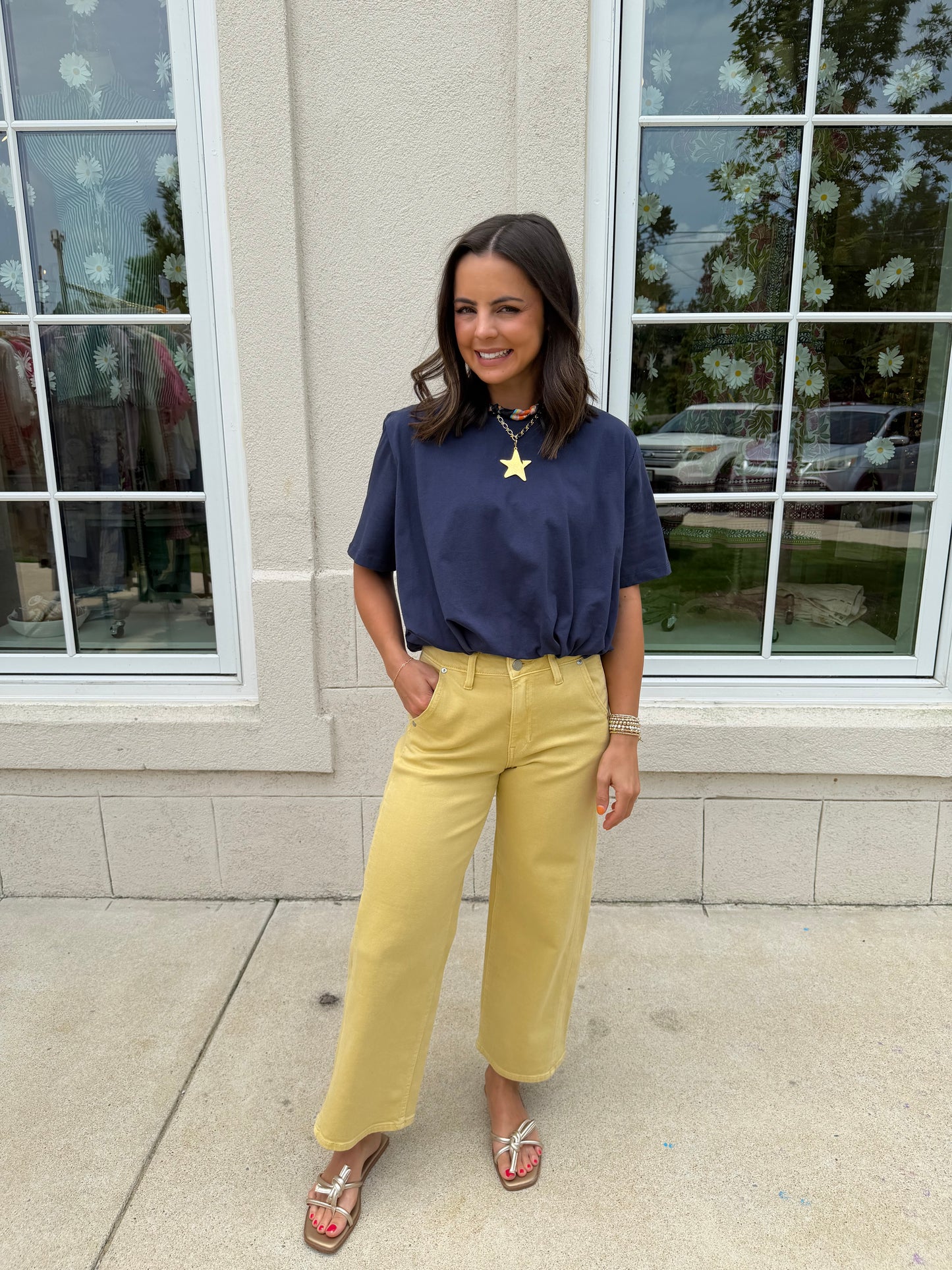 Butter Yellow Side Seam Straight Leg Jean