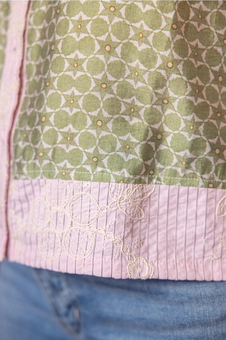 Olive and Pink Mixed Floral Embroidered Top