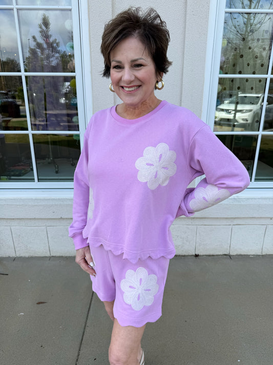 Lavender Floral Embroidered Pullover