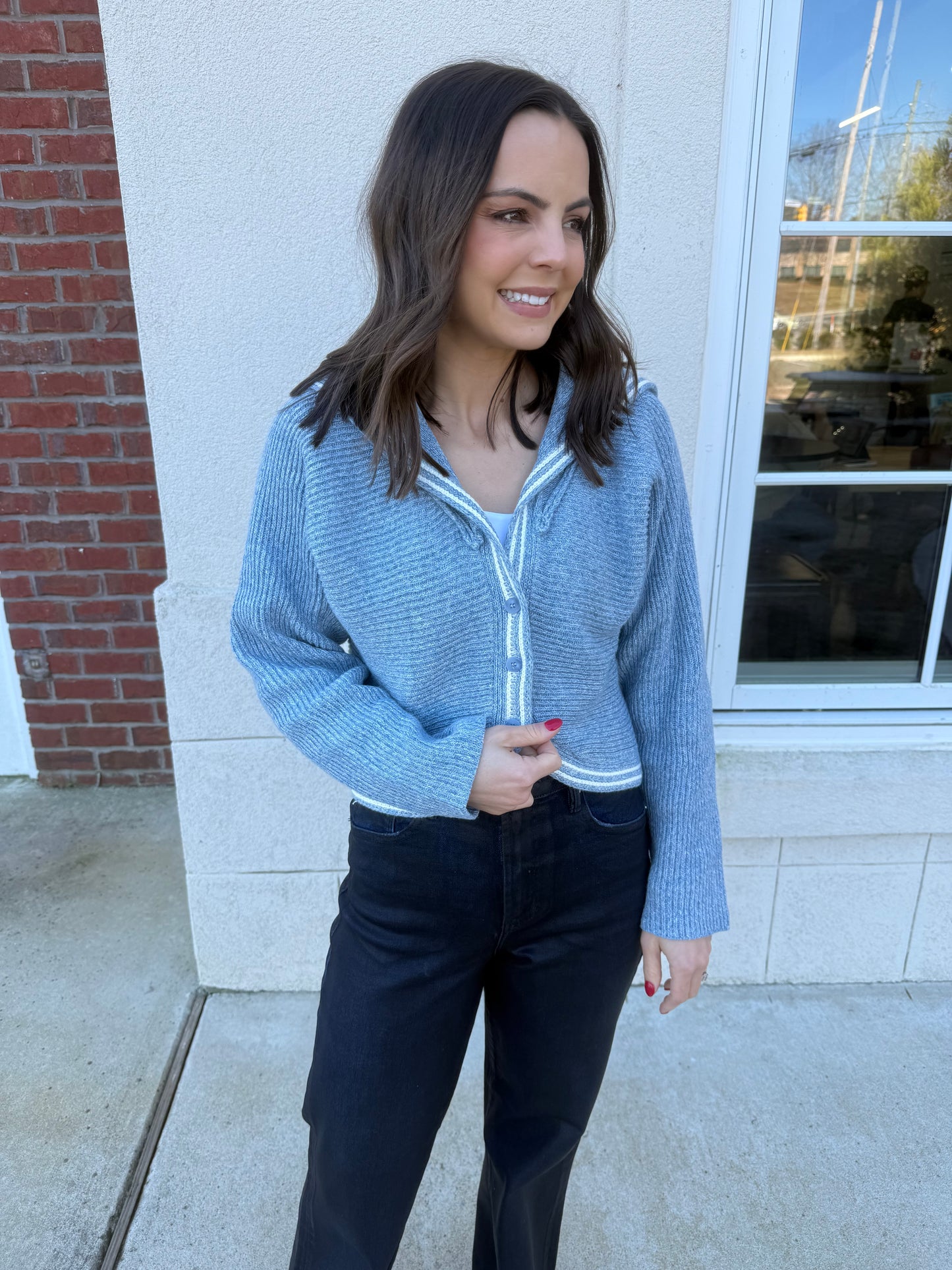 Denim Blue Collared Cardigan