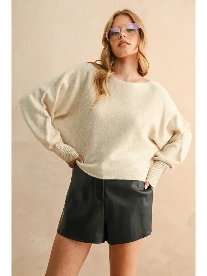 Oatmeal Boat Neck Sweater