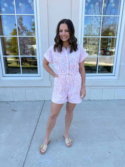 Lt Pink 3D Floral Romper