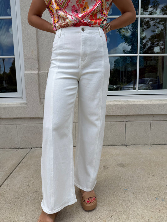 White Vertical Seam Stretch Pants