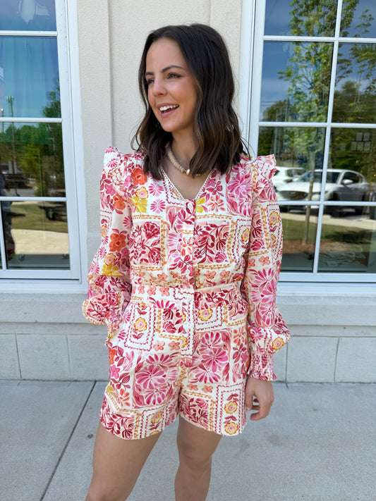 Ivory Multi Floral Patchwork Print Romper