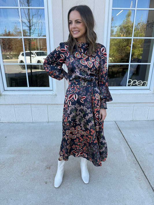 Peacock Multi Balloon sleeve Maxi Dress