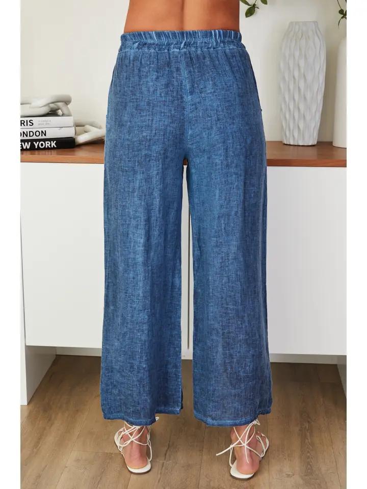 Denim Blue Mineral Wash Wide Leg Pant