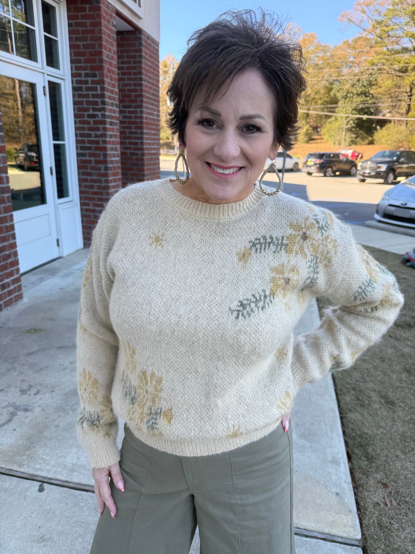 Custard Floral Pullover