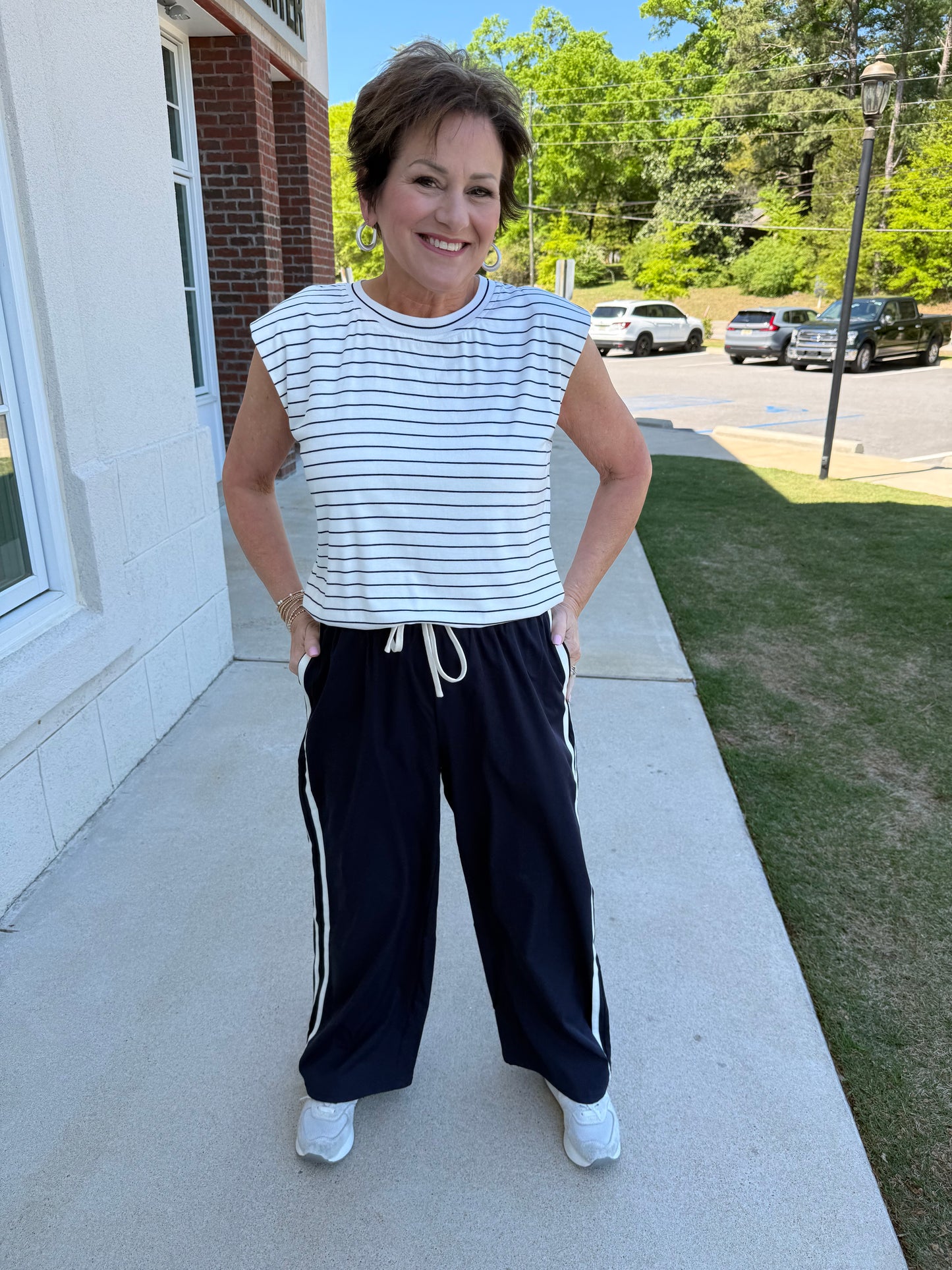 White and Navy  Striped Modal Tee
