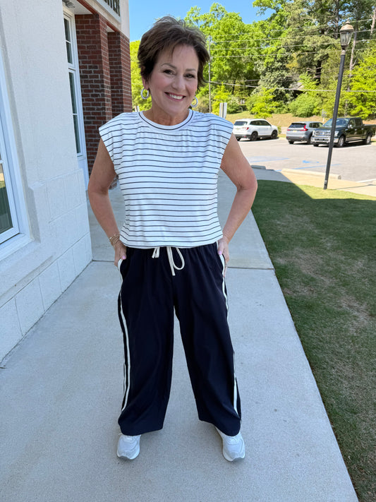 White and Navy  Striped Modal Tee