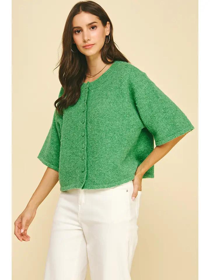 Green Button Front  Sweater
