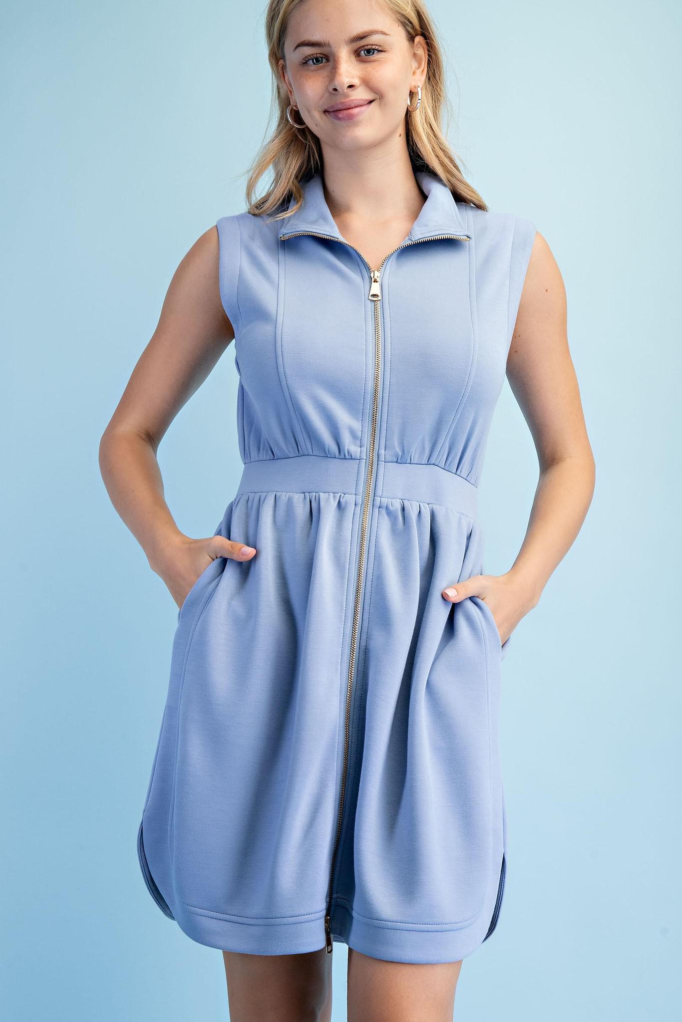 Blue Soft Knit Mock Dress