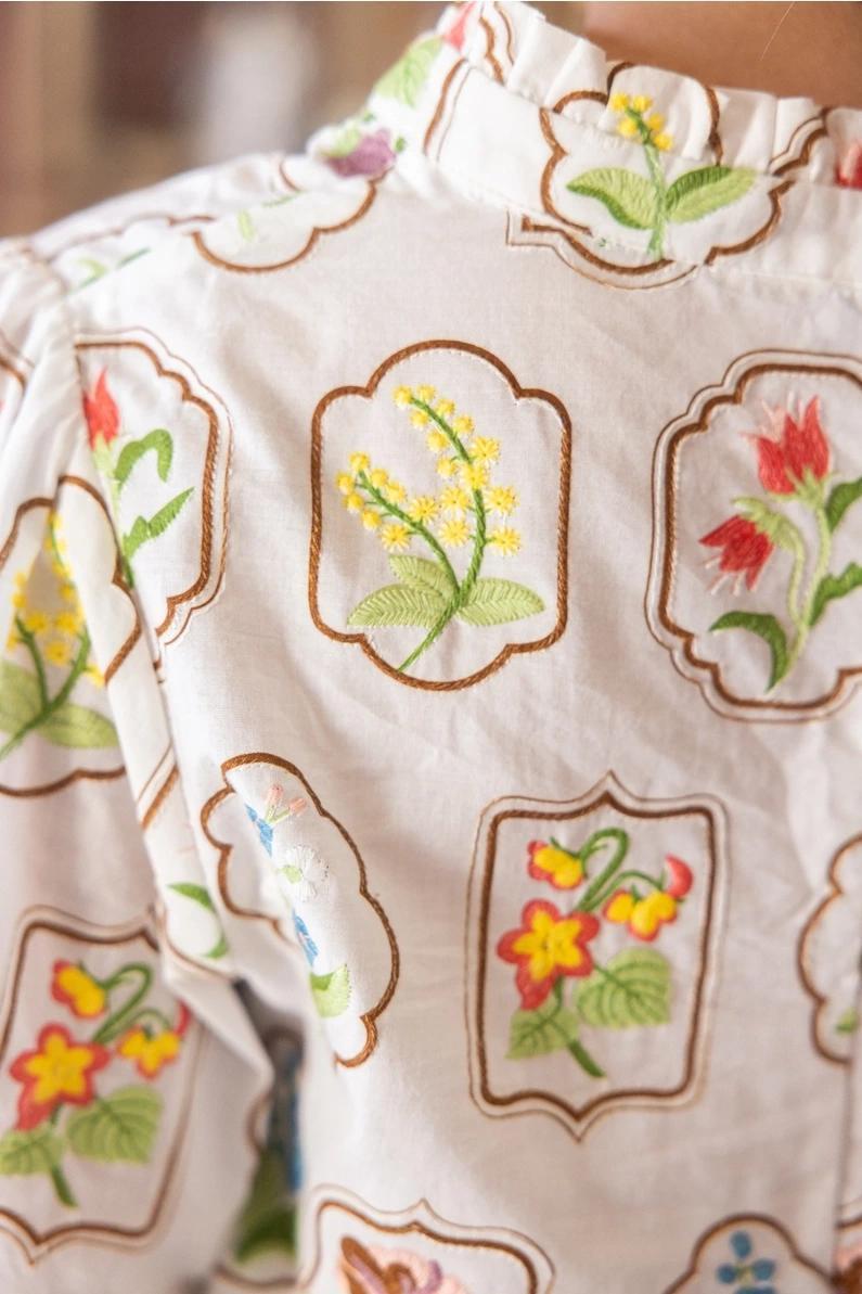 White Framed Floral Top