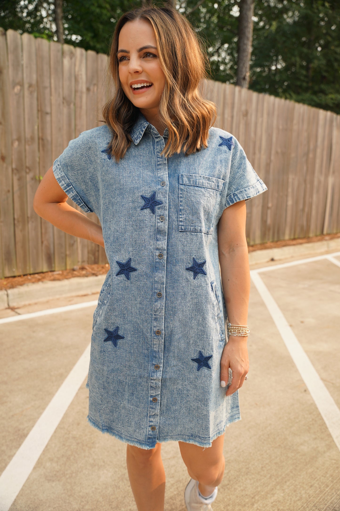 Denim Star Patched Dress