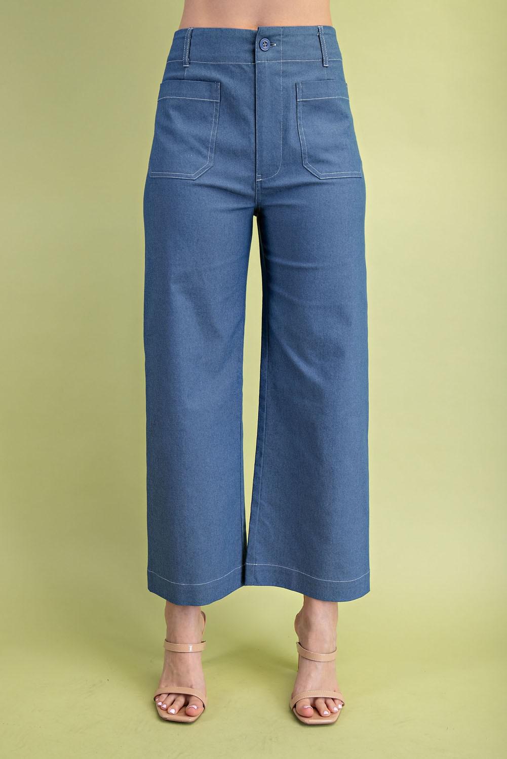 Denim Cropped Wide Leg Pants