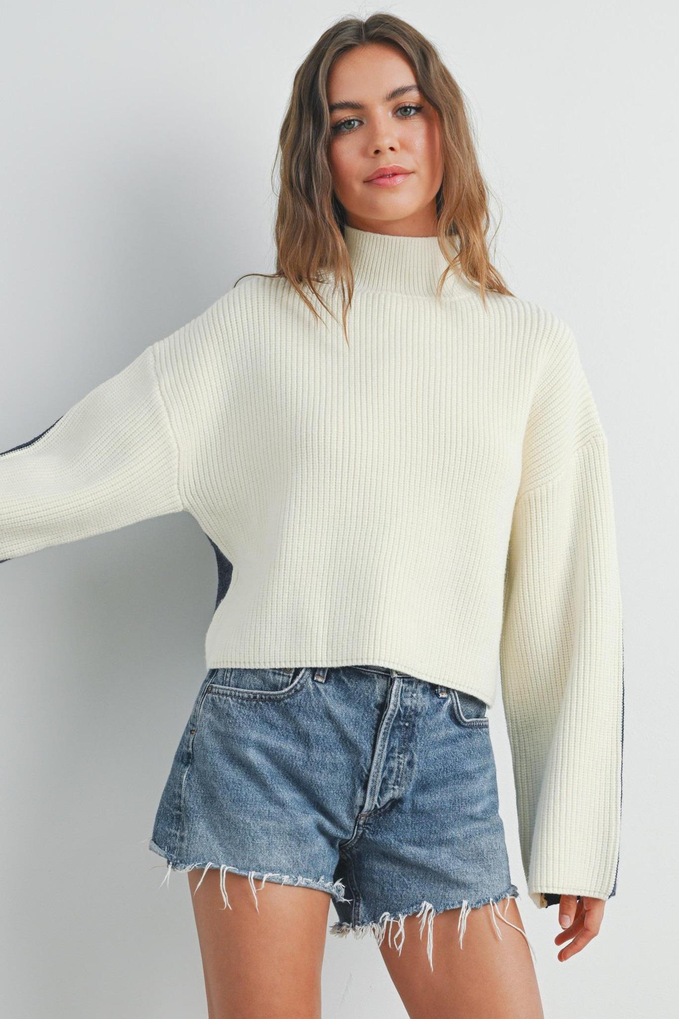 Ivory and Navy Two-Toned Turtleneck Sweater