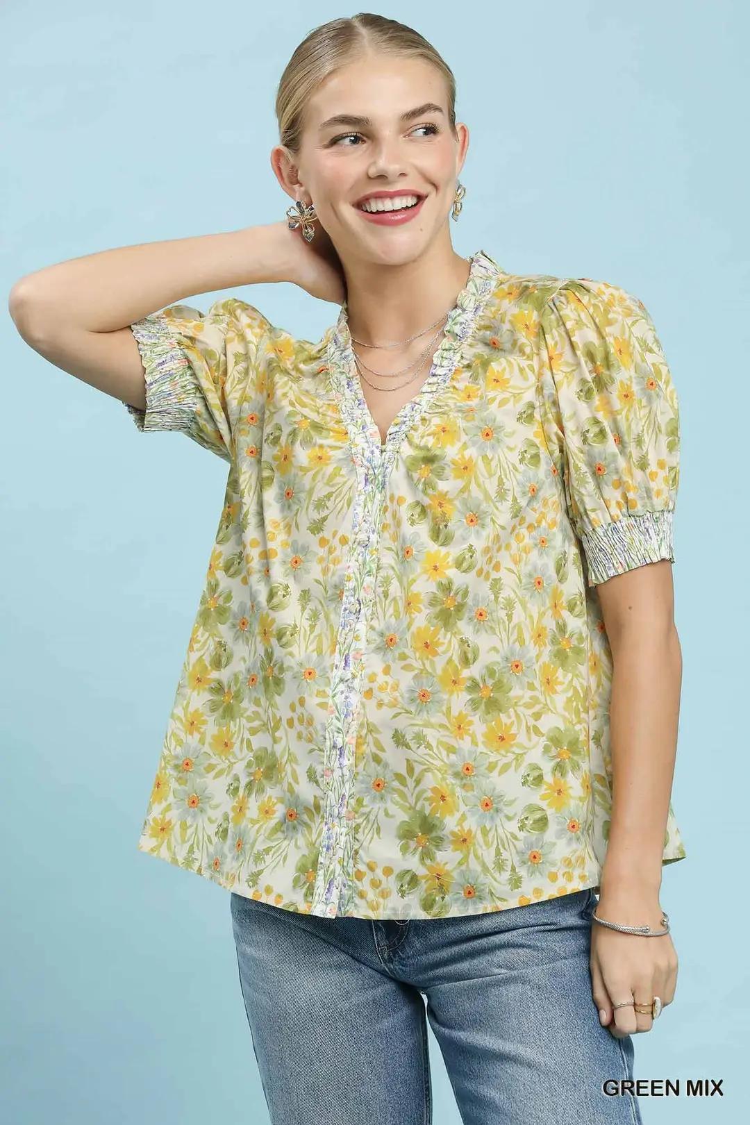 Green Mixed Babydoll Top