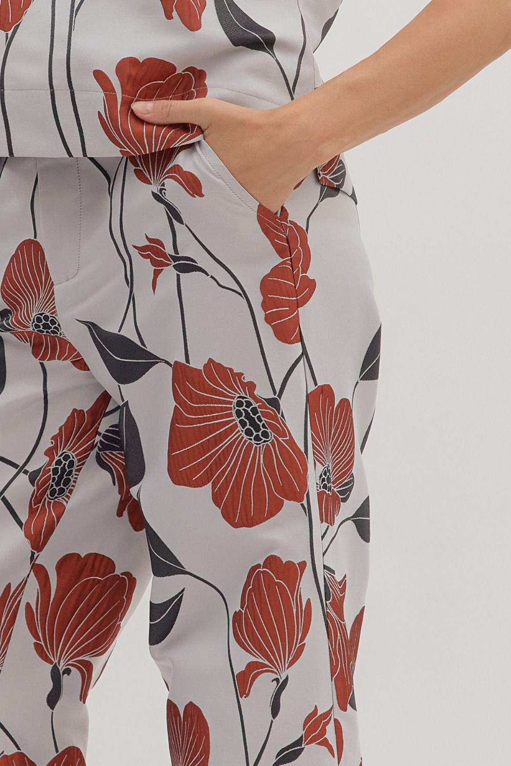 Silver Floral Pants Set