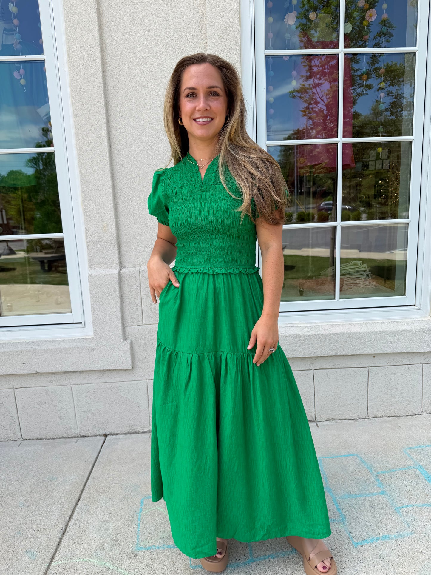 Spring Green Smocked Midi
