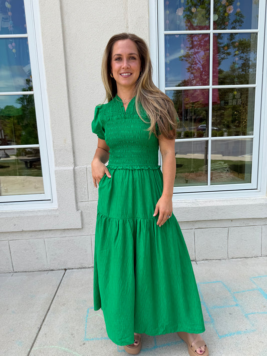 Spring Green Smocked Midi