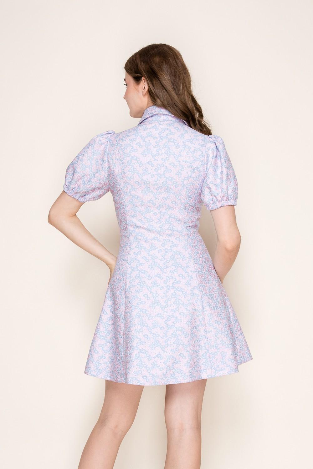 Pink and Blue Jacquard Mini Flare Dress