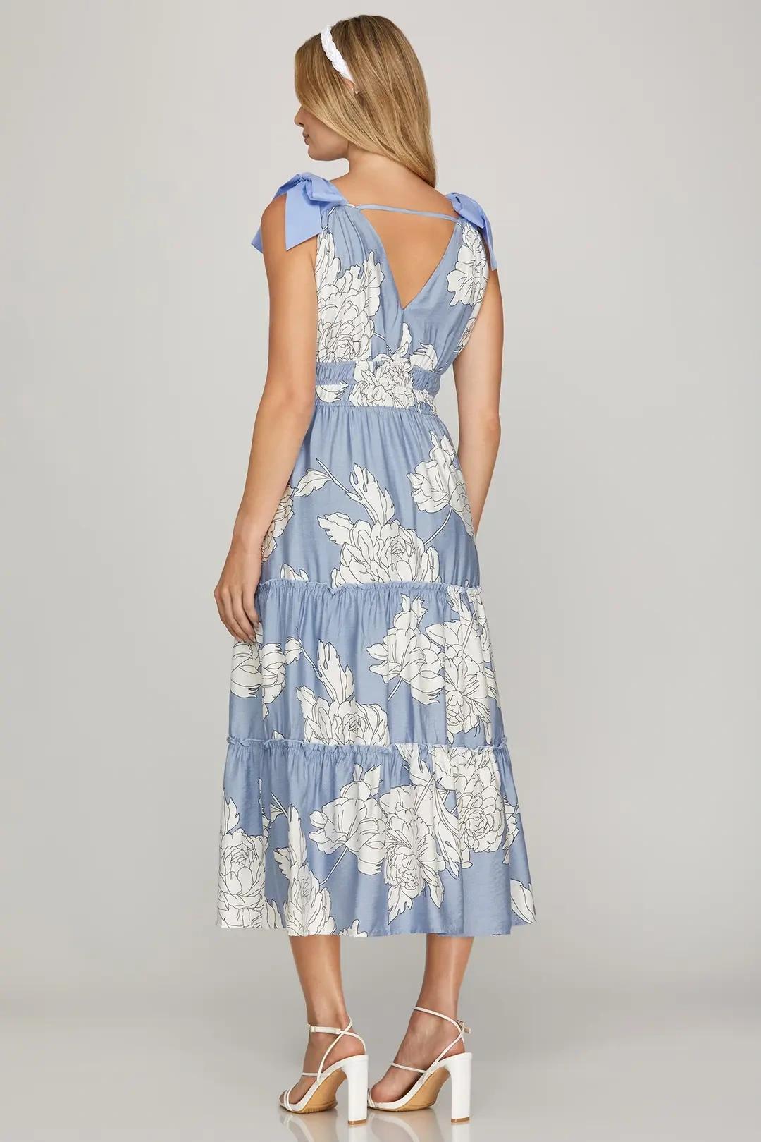 Light Blue Printed Midi Dress
