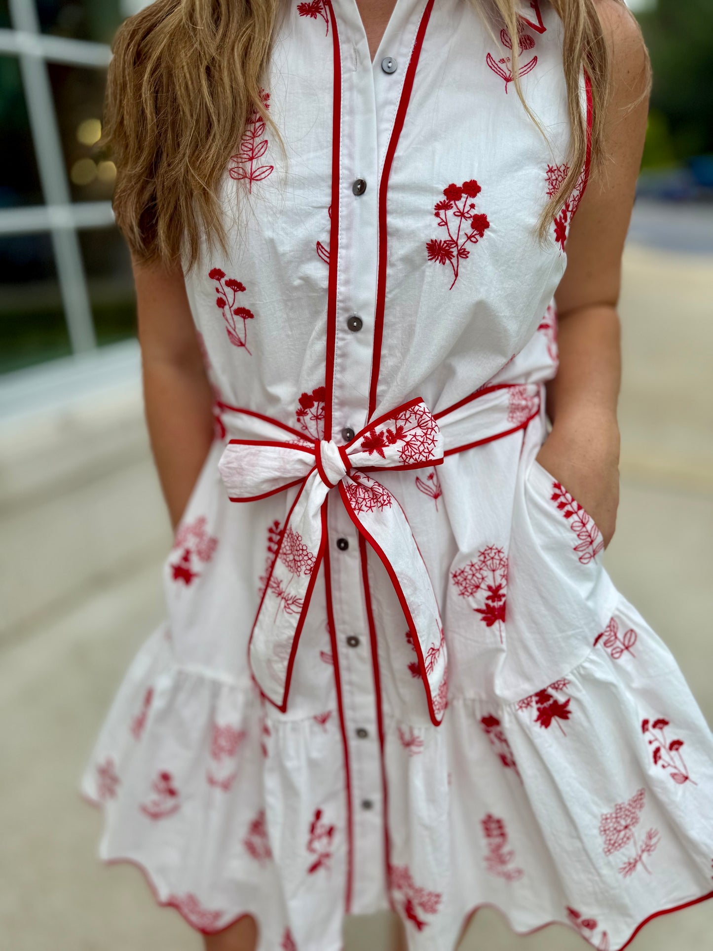Red Embroidered Sleeveless Mini