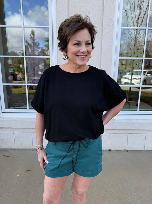 Black Drawstring Hem Top