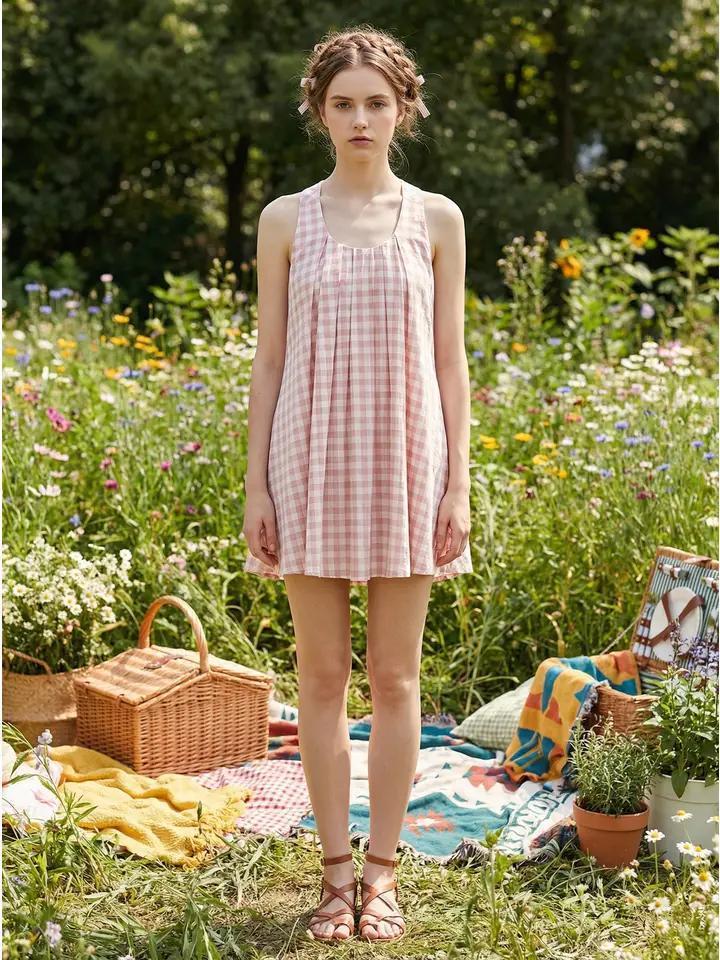 Dusty Pink and Off White Gingham Mini