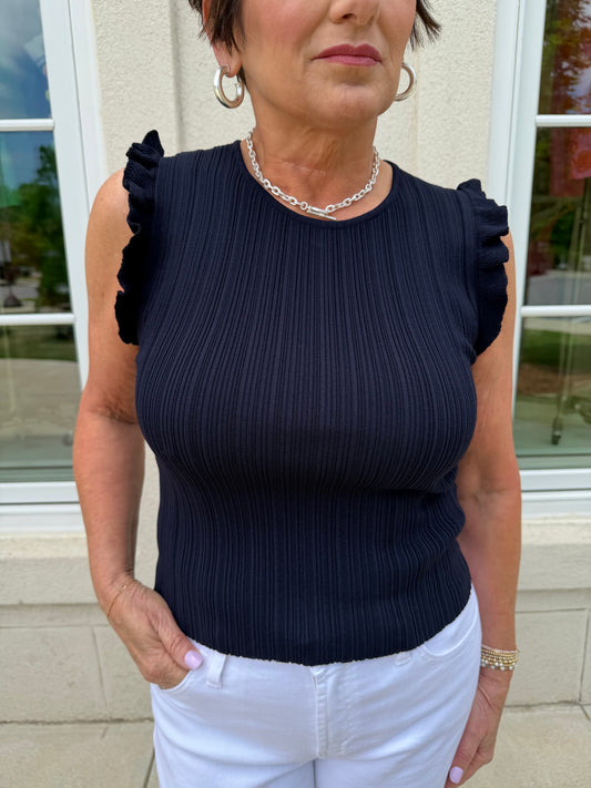 Navy Ribbed Knit Top