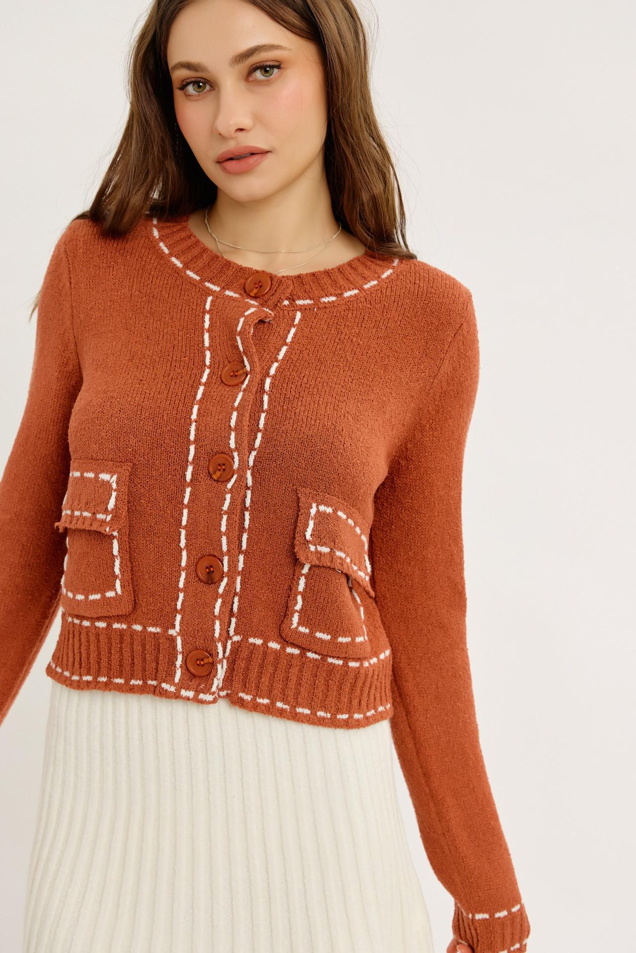 Rust Textured Knit Cardigan