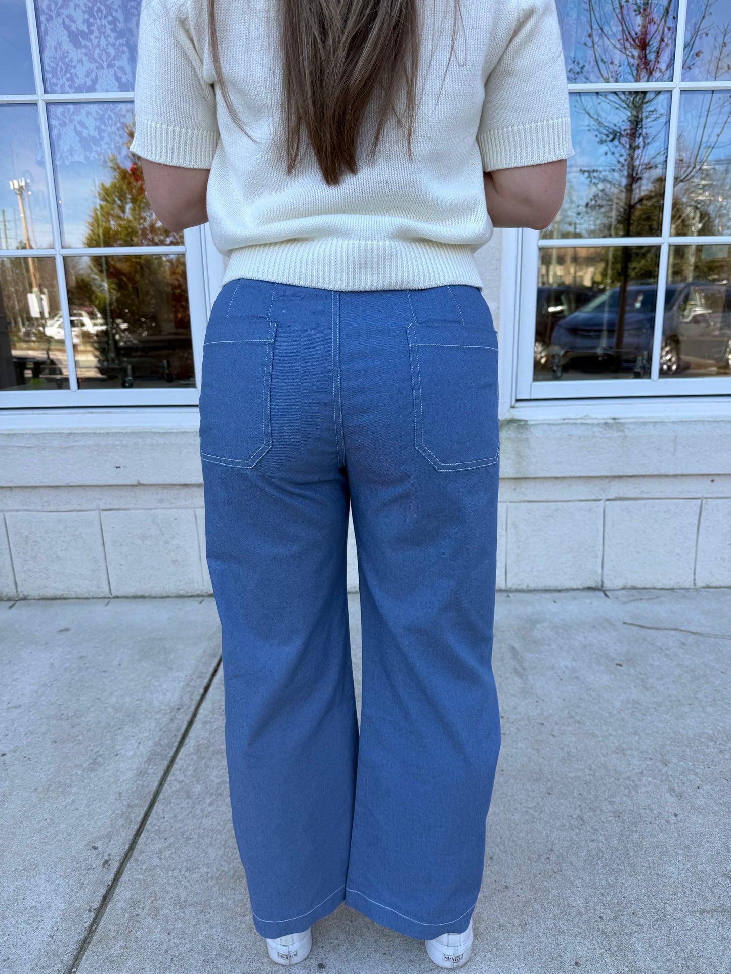 Denim Cropped Wide Leg Pants