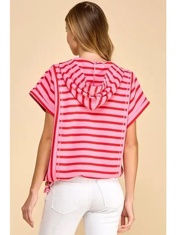 Pink Striped Hooded Top