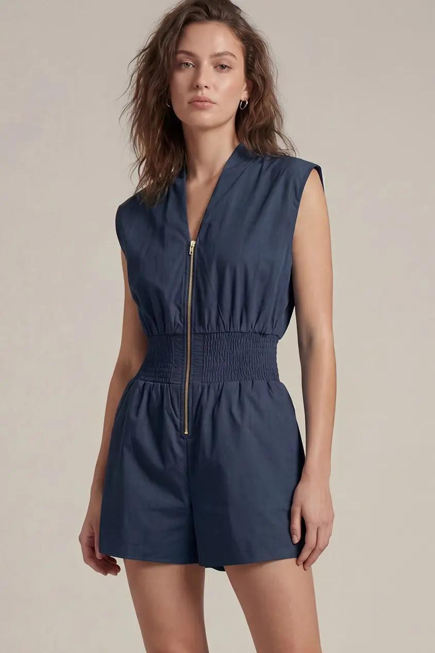 Navy Zipper Front Romper
