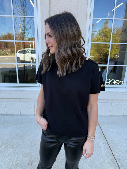 Black Sweater with Gold Tone Buttons