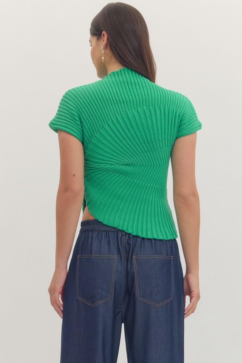 Green Asymmetric Hem Knit Top