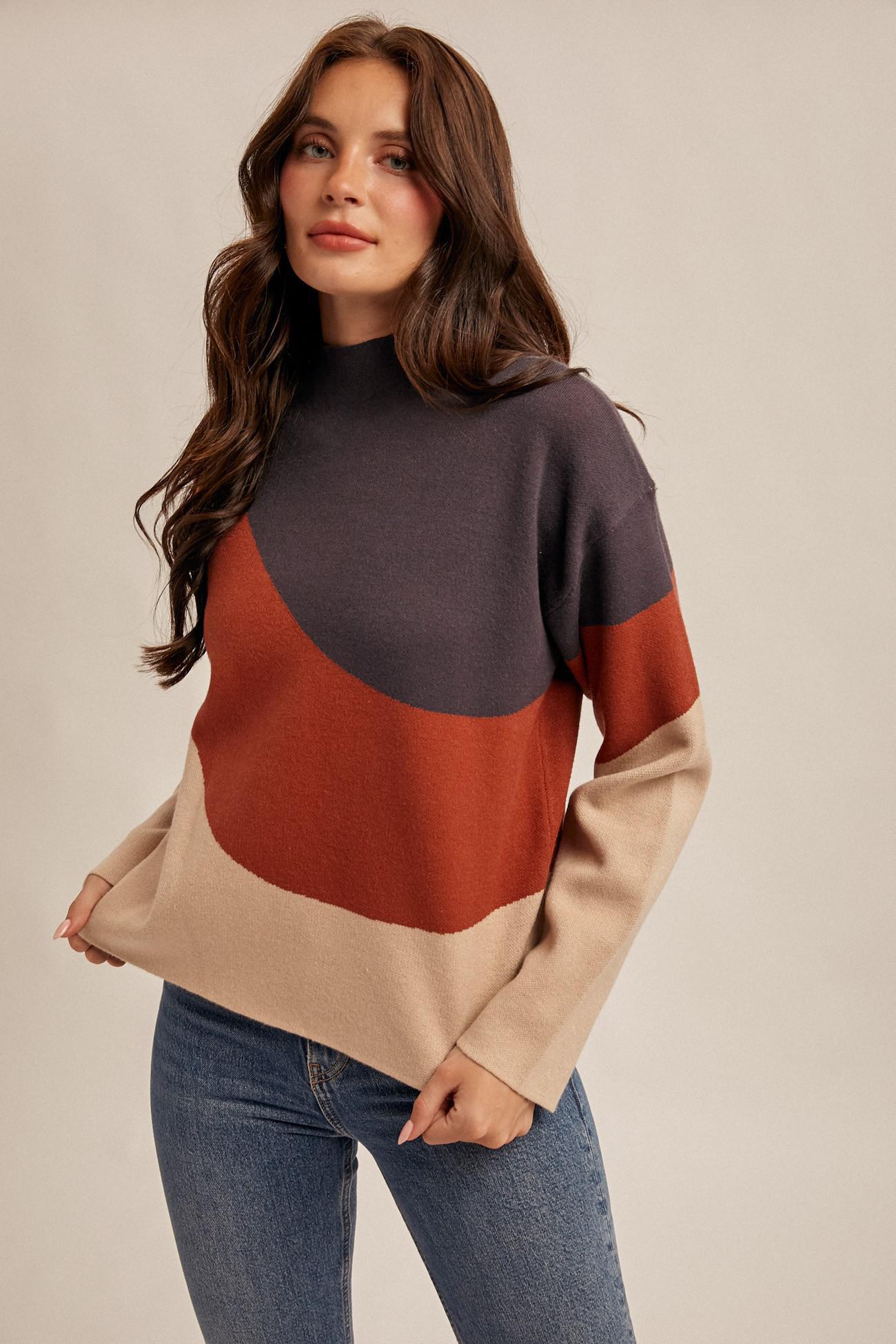 Navy, Brick, and Taupe Sweater