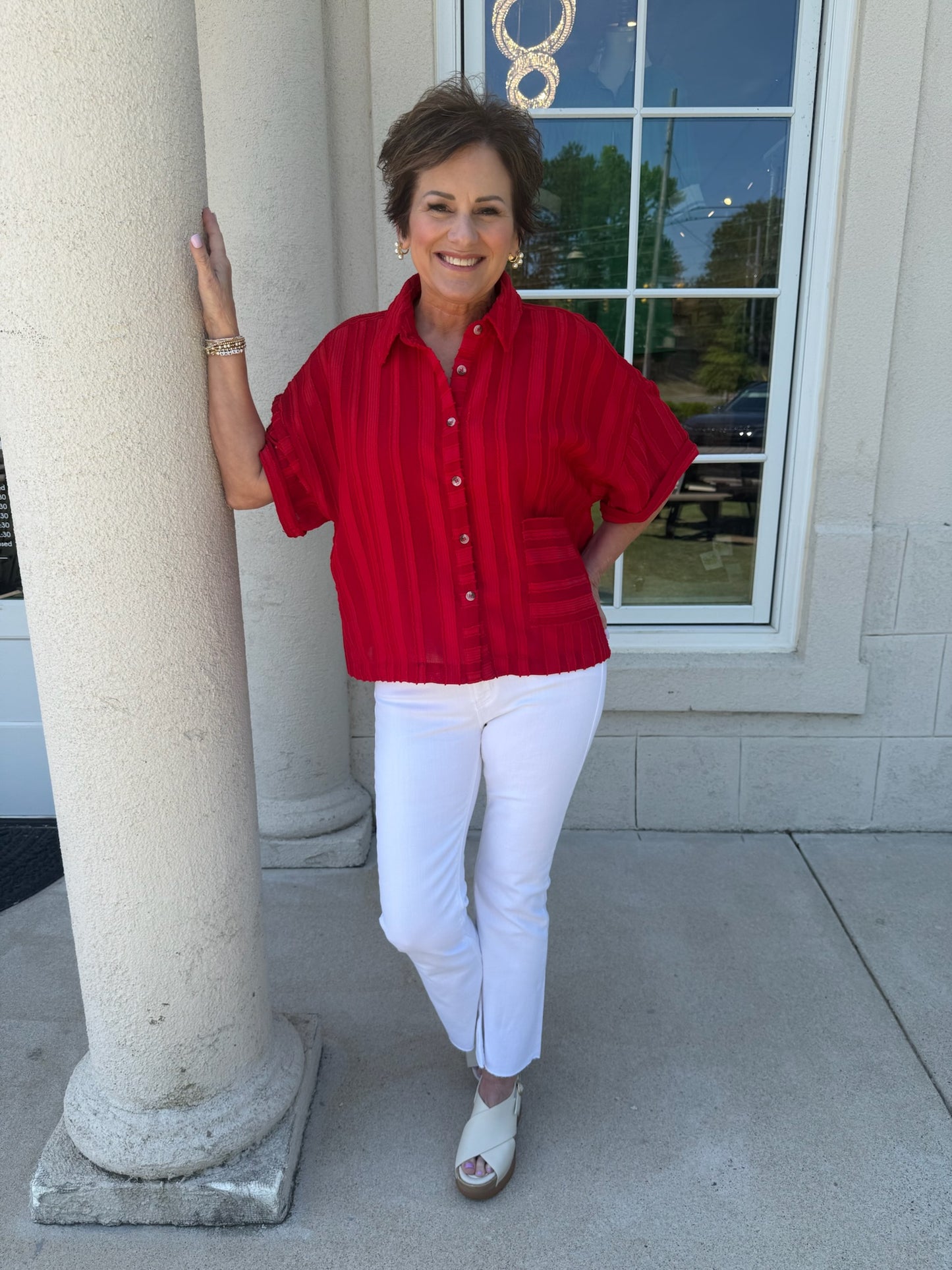 Pepper Red Textured Oversized Top