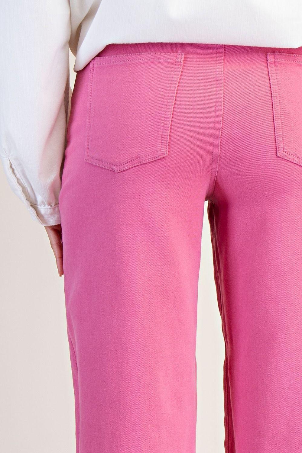 Retro Rose Button Front Stretch Twill Pants