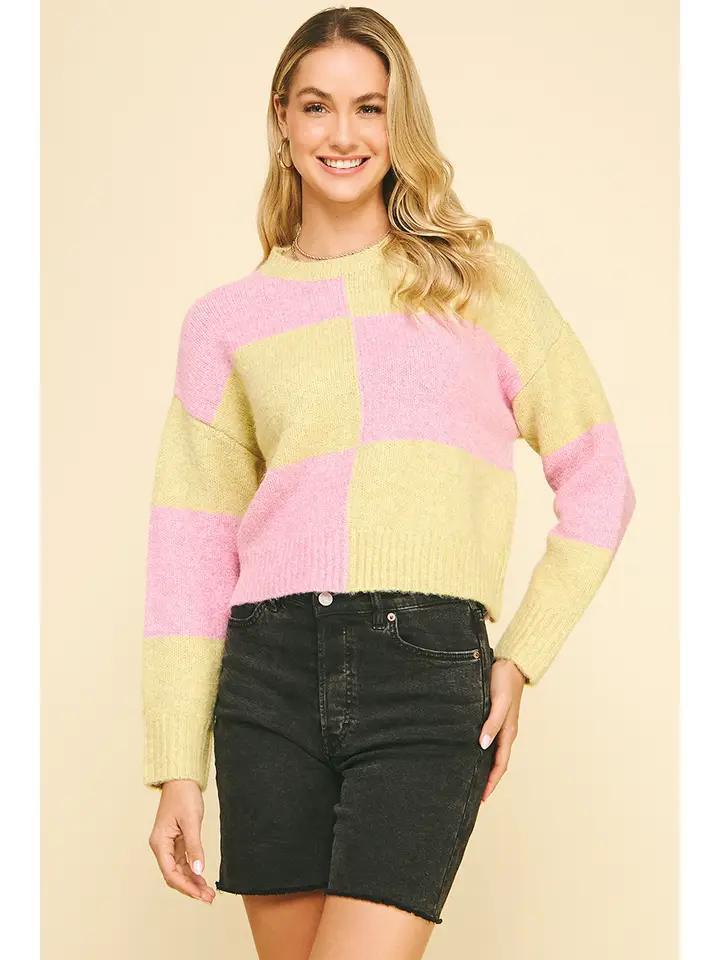 Yellow and Pink Colorblock Sweater