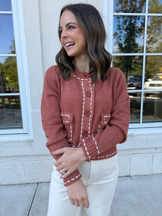 Rust Textured Knit Cardigan