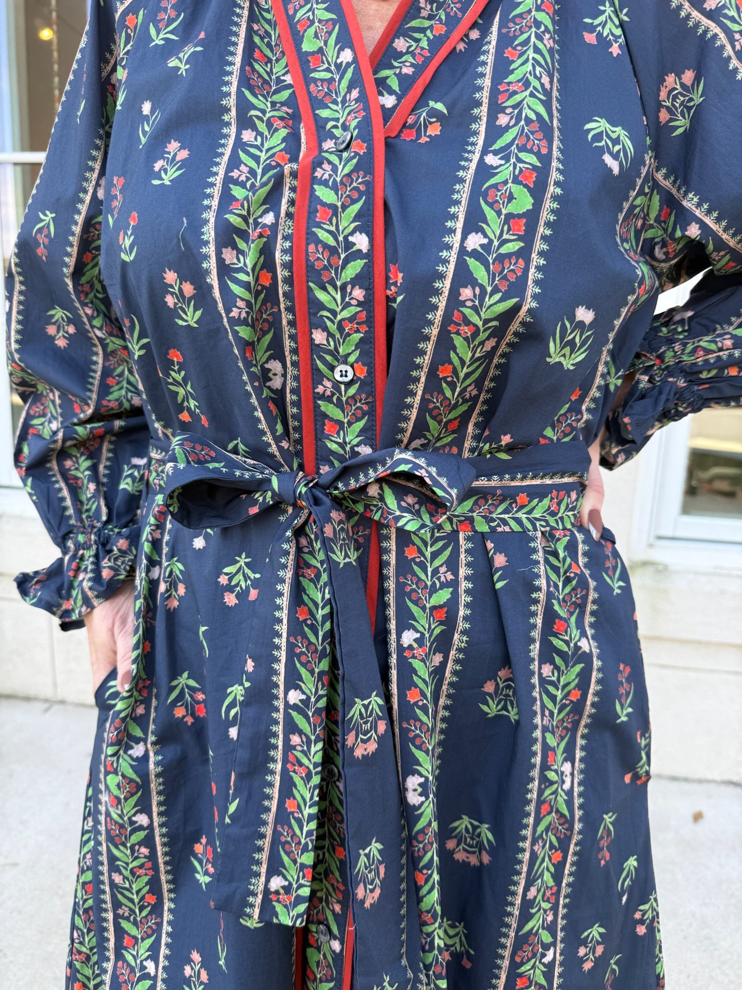 Navy Mini Flower Stripe Print Maxi