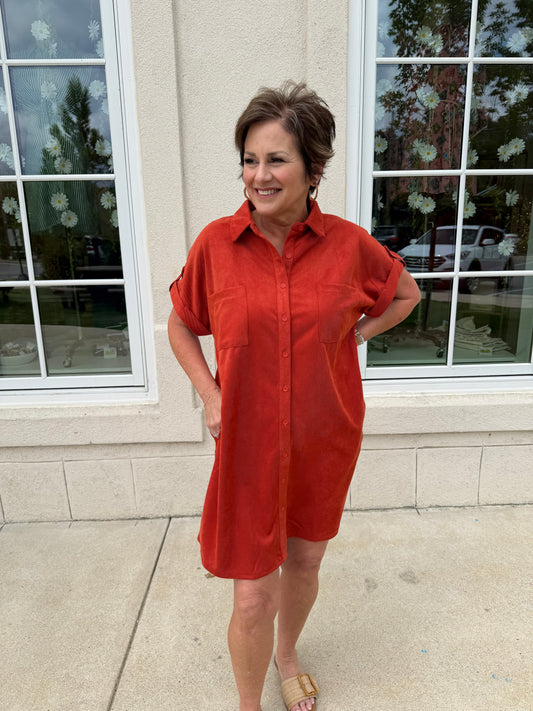 Rust Suede Shirt Dress