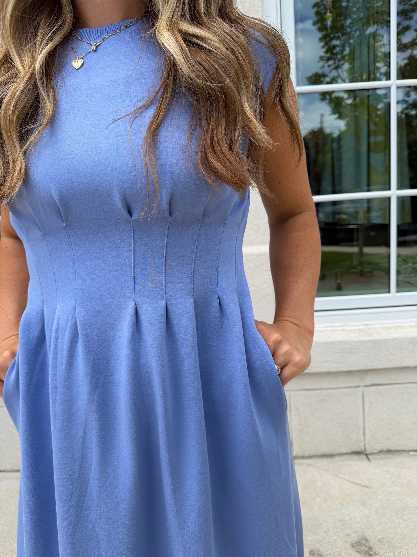 Chambray Blue Scuba Midi Dress