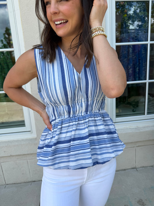 Blue Striped Patterned Top